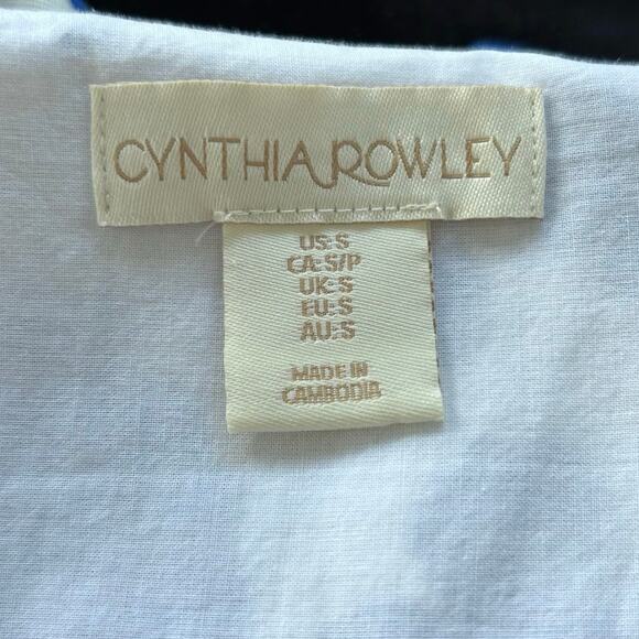 Cynthia Rowley Blue White Floral Linen Tiered Midi Dress Boho Cottagecore Size S - Picture 5 of 8